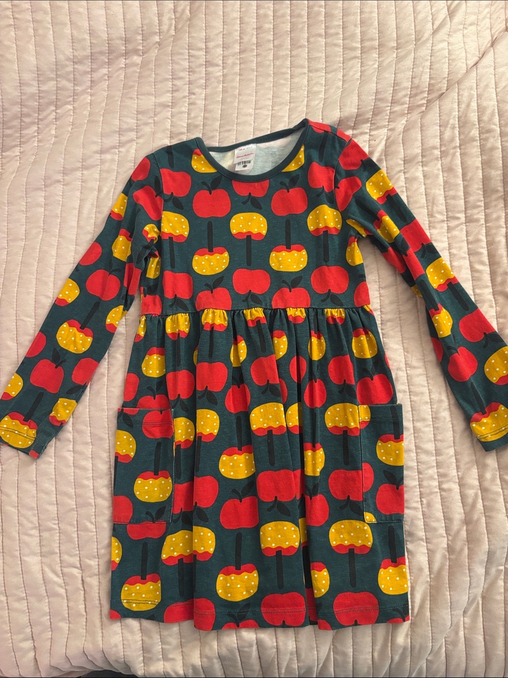 Hanna Andersson Green Dress with Red and Yellow Apple Print